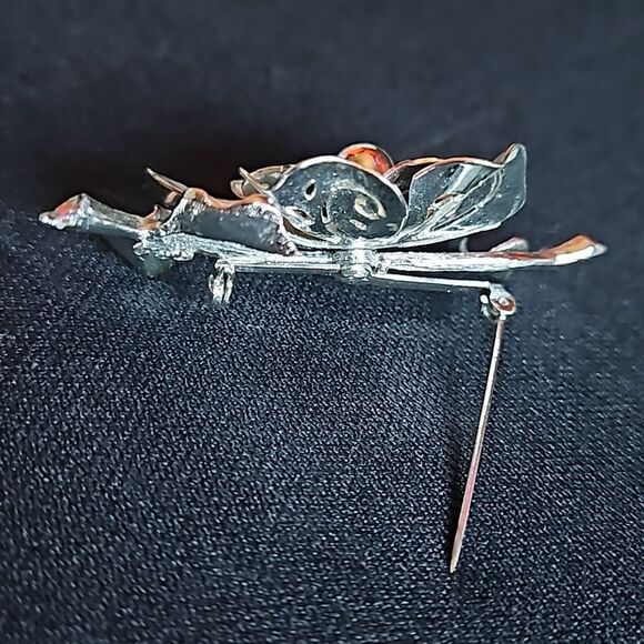 Vintage Coro Silvertone Openwork Flower Pin Brooch - Picture 7 of 9